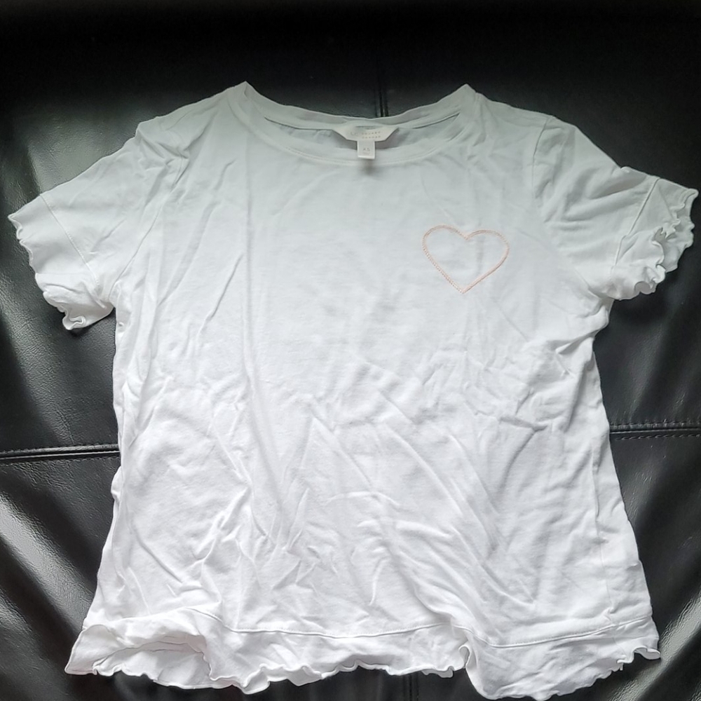 Heart Embroidered White Top